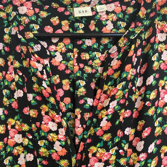 GAP Black Floral Tie Waist Dress (L) - Picture 4 of 4